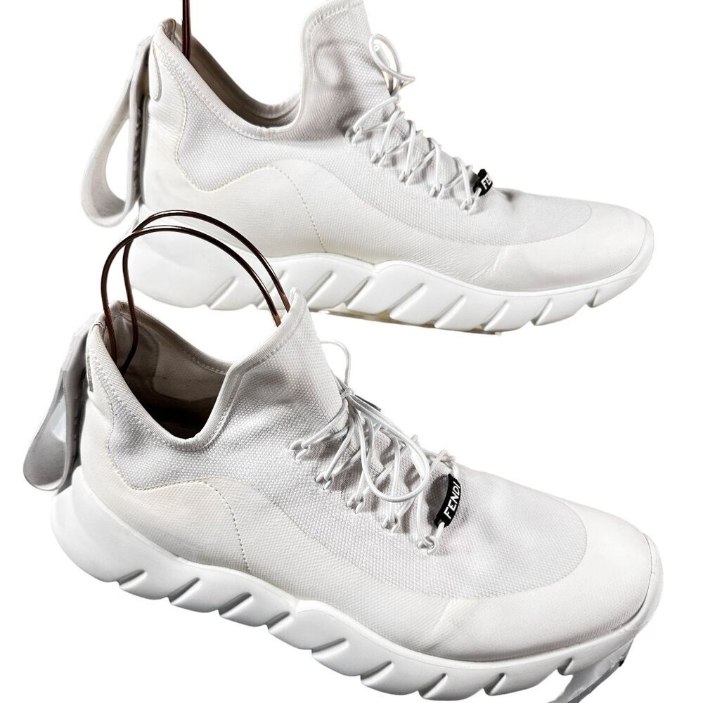 Fendi Vocabulary Technical Sneakers Mesh Knit High Top Shoes White Men Size 10